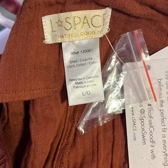 L* Space NWT Georgie Pant. Size L. 100%Cotton/ Gauze Texture. Side pockets. Rust - Picture 5 of 6